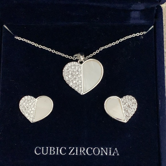 Danecraft Jewelry Danecraft Fine Silver Plate Cz Heart Necklaceearring Set Poshmark